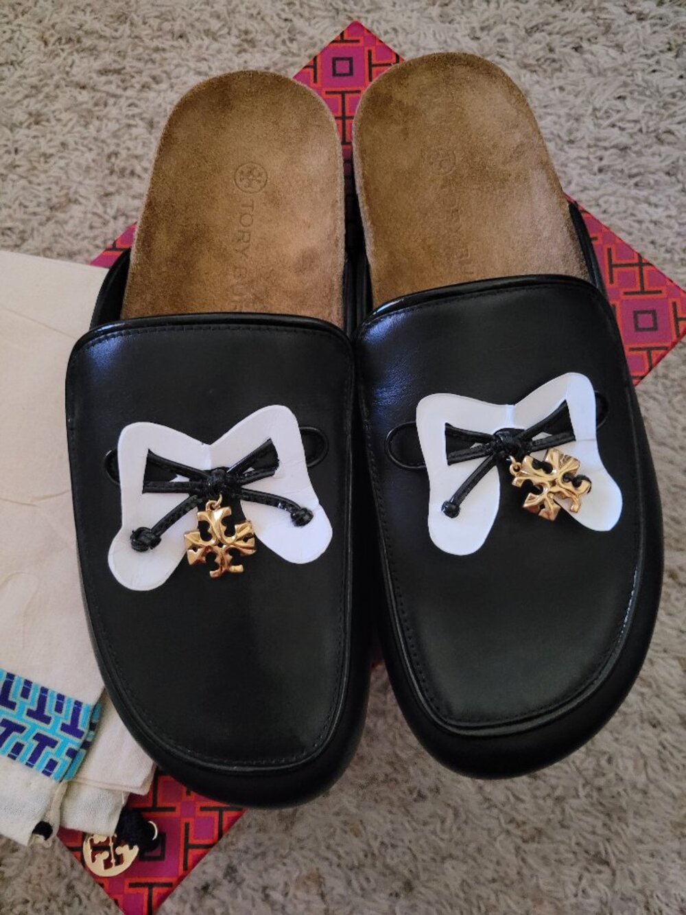 NIB Tory Burch Charm Mule Calf Leather Softy Naplak- 8.5